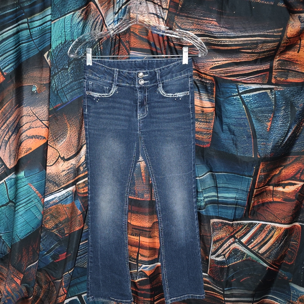 Faded Glory Dark Blue Boot Cut Jeans Youth Size 10 Embroided Pockets (Travis-15)